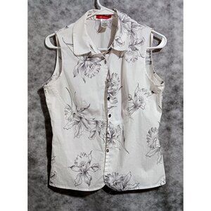 AK Anne Klein sleeveless blouse top Wmn's Sz 8 blk&wht floral